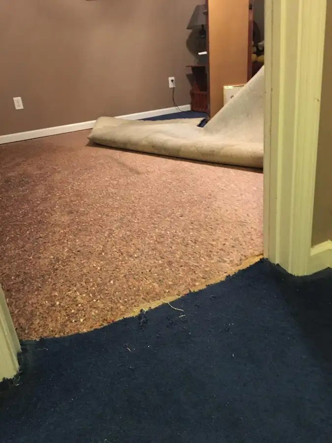 Carpet pad removal revealing water damage during Drying & Dehumidification in Goodyear